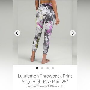 Lululemon Throwback Print Align High-Rise Pant 25"
Unicorn Throwback White Multi